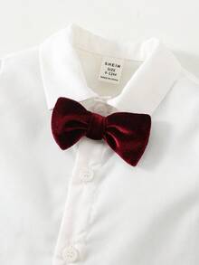 SHEIN 3pcs/Set Baby Boy Velvet Blazer Suit, Includes Red Blazer, White Shirt With Bow Tie , And Black Pants. Elegant Gentleman Outfit Suitable For Indoor, Outdoor, Daily Wear, Party, Photography, Wedding, Baby Shower, Christmas, New Year Autumn Winter Clothes - Red - View 6