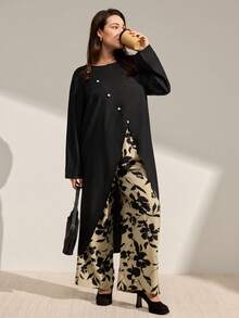 Momelise Bộ đồ hai mảnh in họa tiết dệt ôm vừa vặn cỡ lớn - Nhiều màu - Xem 7