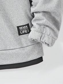 2pcs/Set Tween Boy American Casual Crew Neck Pullover And Sports Pants Outfit - Black - View 3