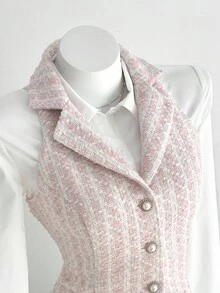 SHEIN Unity Bộ 2 món trang phục thanh lịch dành cho nữ, trang phục thường ngày/tiệc tùng/đi làm, áo vest ve áo vải tuýt phối màu và váy sơ mi dài tay, thu/đông - Nhiều màu - Xem 6