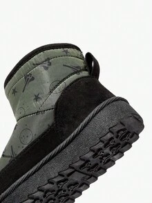 JNSQ 1 Pair Boys' Black & Green Flat Fashionable Casual Thermal Lined Slip-On Snow Boots, Comfortable For Winter Daily Outdoor Activities - Green - View 11