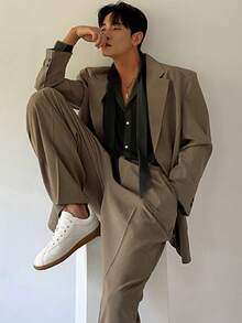 DAZY 1 chiếc áo sơ mi nam dài tay, màu trơn, kiểu dáng đơn giản, cài cúc phía trước, thích hợp cho mùa thu, đi học hoặc trang phục công sở mùa thu. - màu đen - Xem 3