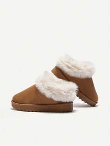 Cozy Pixies 1 Pair Toddler Boys/Girls Camel Color Fashion Design Easy Slip-On Warm Winter Slippers, Comfortable Casual Indoor/Outdoor Wear For Daily Use In Winter - Camel - View 5