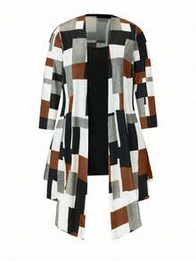 EMERY ROSE 大码休闲撞色格子长夹克和纯色细肩带连体裤 2 件套秋季