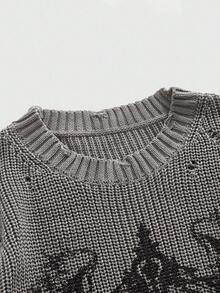 ROMWE MEN Goth 男士朋克风做旧末日印花针织衫，秋冬款