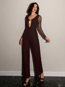 Modelyn Sexy Hollow Metal Buckle Long Sleeve Elegant Waist-Cinching Women Jumpsuit Jumpsuits For Woman Party Black Jumpsuit Women Elegant See Through Jumpsuit Long Sleeve Jumpsuits For Woman
