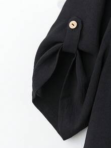 Linhara Plus Size Women Round Neck Short Sleeve Casual Comfortable Design Sense Dress, Suitable For Daily Commute Wear - Black - View 4