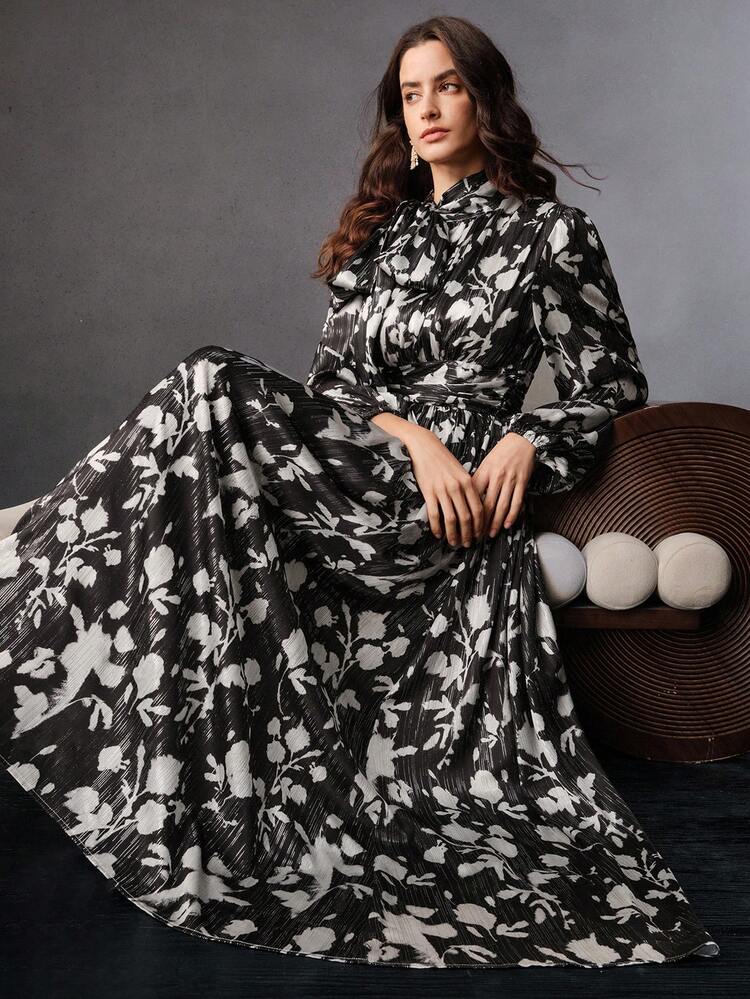Women's Elegant Ditsy Floral Long Sleeve Dress, Suitable For Halloween Outings, Autumn/Winter