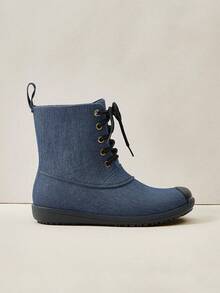 OUTDOORSY 时尚中筒系带平底雨靴，适合圣诞节和新年假期氛围秋冬季