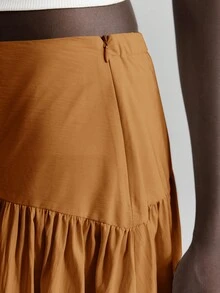 Ontre 女士高腰褶皱半身裙，面料柔软舒适，适合都市通勤、商务休闲、优雅办公穿着、教师等场合。 - 棕色 - 查看 6