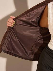 SHEIN BAE Plus Size Women Lapel NeckLong Sleeve Belted Fashionable Faux Fur Jacket, Autumn/Winter