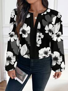 Reflora Plus Size Casual Floral Print Long Sleeve Shirt, Suitable For Spring And Summer Autumn And Winter Chic Blouses For Women - Multicolor - View 3