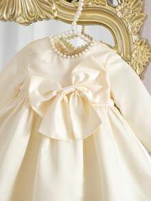 Đầm dự tiệc thanh lịch màu trắng bằng satin và lưới phối nơ trang trí cho bé gái, đầm công chúa cho bé gái, đầm màu sâm panh cho bé gái, đầm sang trọng cho bé gái, đầm Giáng sinh cho bé gái, đầm mùa đông cho bé gái - Hồng - Xem 7