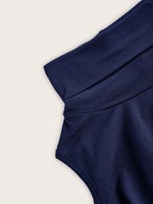 EMERY ROSE Casual Plus Size Solid Color Minimalist Long Sleeve Turtleneck T-Shirt, Everyday Wear Fall - Navy Blue - View 4