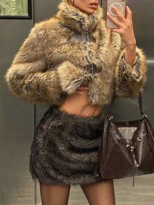 Muchica Women's Fashionable Vintage Fluffy Mini Skirt, Autumn/Winter Winter Clothes For Women