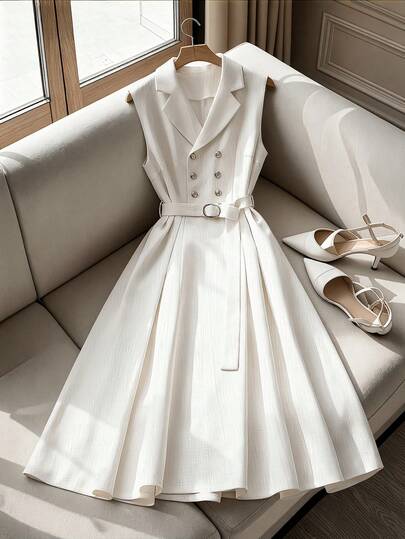 GlowEve CURVE 大码优雅别致通勤修身领 A 字无袖连衣裙