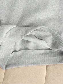 SHEIN 少女休闲基础款半拉链高领精致蝴蝶结刺绣花卉灰色保暖加厚套头卫衣