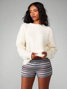 MISSGUIDED 钩针编织多色横条纹超短热裤夏季海滩节休闲裤 - 黑色 - 查看 3