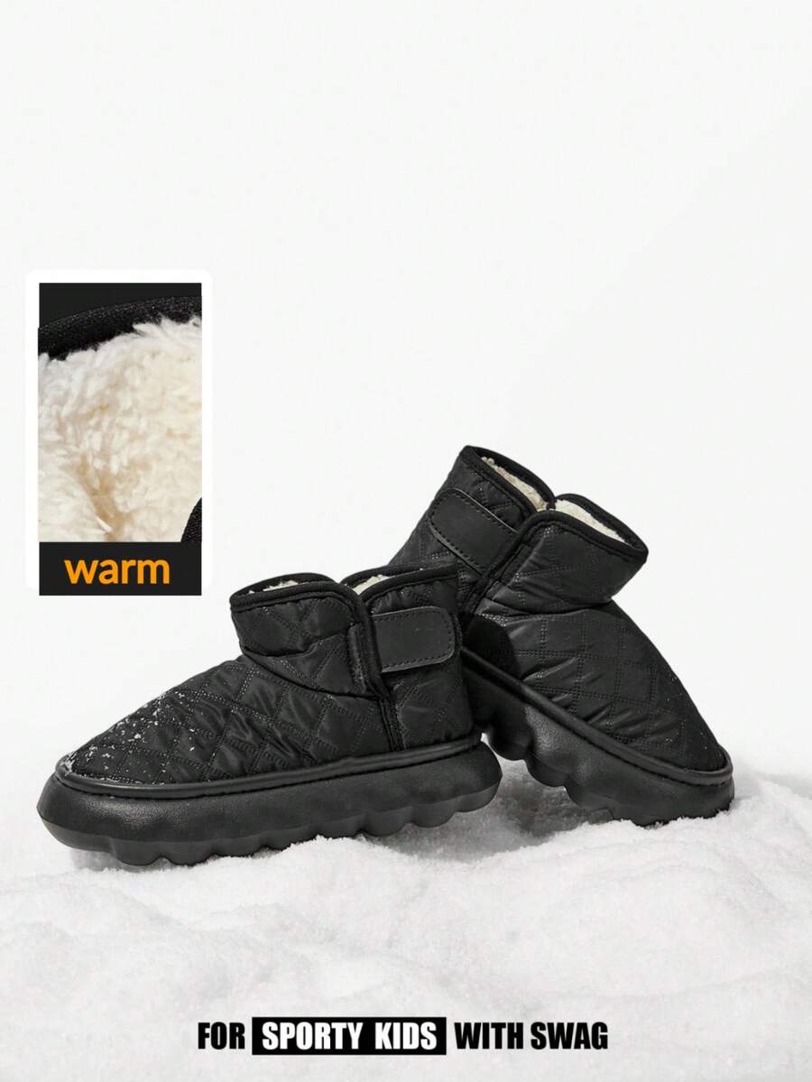 JNSQ Children's Comfortable & Fashionable Casual Solid Color Warm Snow Boots, Lightweight Outdoor Boots For Winter - Black - View 1