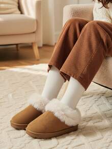 Cozy Pixies 1 Pair Toddler Boys/Girls Camel Color Fashion Design Easy Slip-On Warm Winter Slippers, Comfortable Casual Indoor/Outdoor Wear For Daily Use In Winter - Camel - View 2