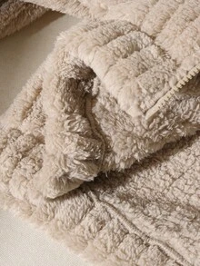 SHEIN Explorewe Chaqueta con capucha reversible de forro polar para adolescentes, cálida para actividades al aire libre, cómoda y acogedora para otoño/invierno - Caqui - Ver 5