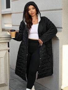 SHEIN Essnce 冬季大码时尚百搭连帽夹克 - 黑色 - 查看 7