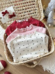 LMoss Kids LMoss 3件套女婴针织纯色爱心图案荷叶领休闲上衣套装，舒适秋冬款式，温暖秋冬风格，圣诞节，冬季服装，上衣，套头衫，长袖上衣，圣诞毛衣，冬季套装 - 彩色 - 查看 7