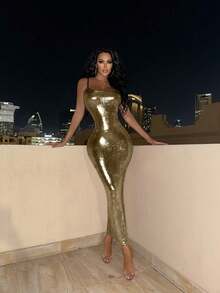 Eryvara Đầm Maxi Dây Ôm Vừa Vặn Cho Nữ - Vàng - Xem 4