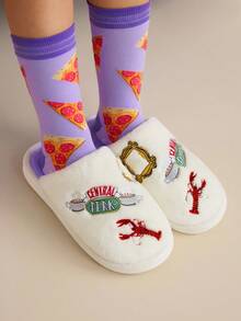 FRIENDS X SHEIN Women's Autumn/Winter Lobster & Letter Embroidered Home Slippers For Christmas