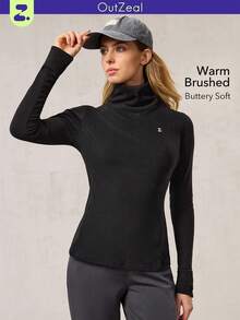 OutZeal Damska ciepła, miękka, szczotkowana koszulka z długim rękawem i kołnierzem typu cowlneck, na co dzień, na jesień i zimę