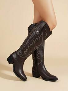 Women Knee-High Boots - Coffee Brown - View 2