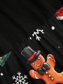 EMERY ROSE Christmas Plus Size Women Stand Collar Long Sleeve Waist Cinched Dress, Digital Printing Craftsmanship, Suitable For Holiday Wear And Everyday Wear