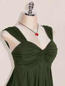 SHEIN ICON 大码女式黑色扭纹前部无袖娃娃装针织上衣，Y2K 风格，适合毕业/返校季，夏季可爱上衣 - 軍綠色 - 查看 6