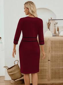 EMERY ROSE Rochie elegantă de petrecere de lungime medie pentru femei, cu imprimeu petice - roșu - Vizualizare 2