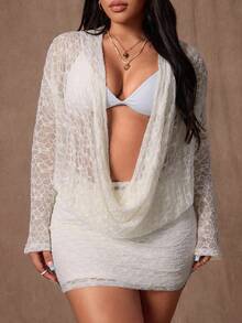 Rustia Plus Size Women Plunging Neckline Lace Trim Sexy Blouse