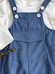 SHEIN Baby Boy Adjustable Suspender Blue Jumpsuit, Suitable For Outings, Casual Wear, And Party Occasions, Autumn/Winter