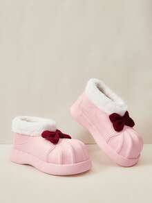 Cuccoo 蝴蝶结装饰毛绒雪地靴带衬里，温暖时尚，适合女性，适合圣诞节和新年假期氛围的秋冬季百搭外套