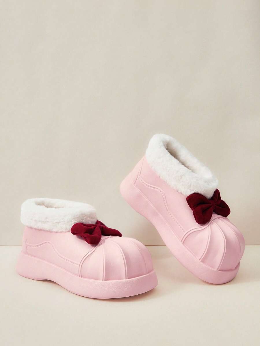 Cuccoo 蝴蝶结装饰毛绒雪地靴带衬里，温暖时尚，适合女性，适合圣诞节和新年假期氛围的秋冬季百搭外套