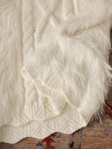 Anewsta Women's Elegant French Style Rhinestone Embellished Loose Fit Flattering Soft Sweater, Versatile & Age-Reducing, Winter Sweater, Christmas Sweater, White