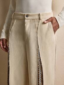 AKNOTIC Men's Casual Corduroy Patchwork Color Block Long Pants, Autumn/Winter