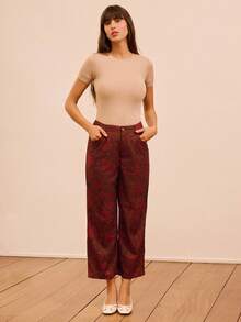 lacRébo 复古花卉灯芯绒高腰裤 - 彩色 - 查看 5