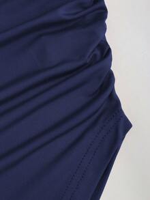 Sweetra Women's Elegant Asymmetric-Shoulder Ruched Asymmetric Blouse Set - Multicolor - View 6