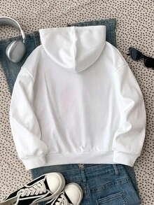 SHEIN Tween Girl Colorful Graffiti Print Loose Fit Pullover Sweatshirt, Thick & Fashionable Versatile White Casual Wear Autumn Winter Clothes Girlomen - White - View 2
