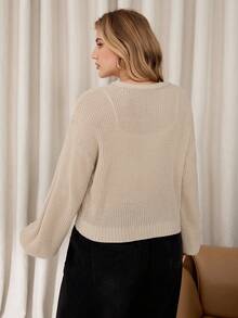 Auralis Suéter de punto cómodo y versátil con acento de moda de unicolor para mujer de talla grande, para otoño/invierno, suéter de invierno para mujeres - Caqui - Ver 2