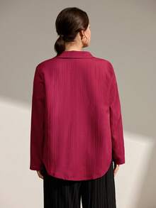 Momelise Christmas Plus Size Women Solid Color Roll-Up Sleeve Casual Loose Blouse - Red - View 2