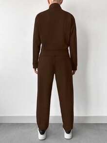 EURMUSE Ensemble 2 pièces Top et pantalon couleur unie décontracté pour femmes, automne - Tabac - Voir 2