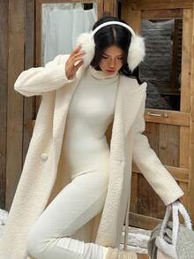 SHEIN EZwear 女士冬季感恩节外套，休闲百搭白色大衣，秋冬季 - 白色 - 查看 6