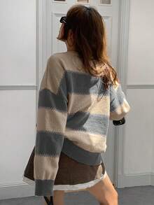 DAZY Striped Loose Fit Long Sleeve Crew Neck Sweater For Women