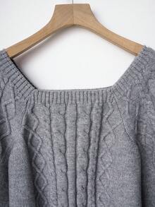 Sweetra Autumn/Winter New Arrival Square Collar Loose Knit Casual Elegant Commuting Women Gray Pullover Sweater - Grey - View 4