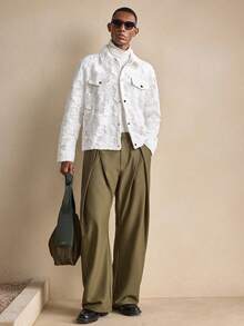 AKNOTIC 男士时尚通勤绿色裤子，秋季 - 綠色 - 查看 2